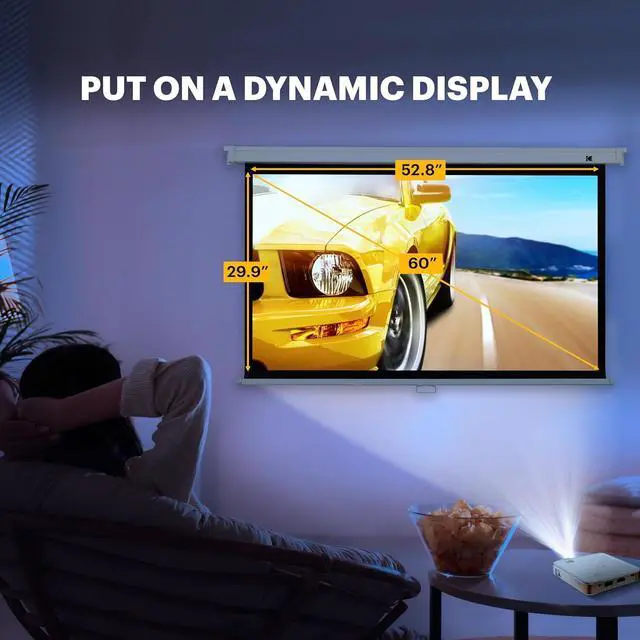 Alt view image 3 of 7 - Kodak Manual Pull-Down White Projector Screen 60" Inch
