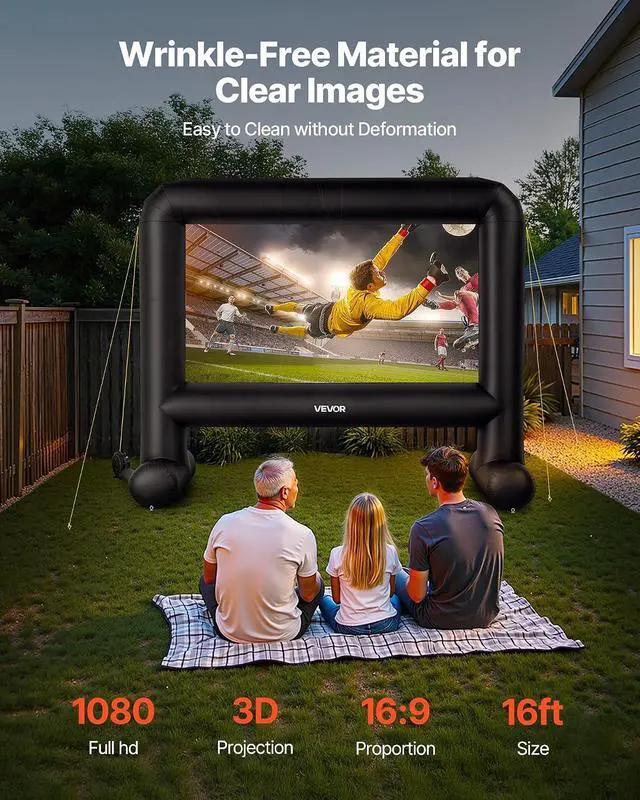 Alt view image 2 of 7 - VEVOR 16FT Inflatable Movie Screen Outdoor, Inflatable Projector Screen with Portable Storage Bag, 16:9 Easy Set Up Movie Projection for Outdoor Backyard, Home Theater, Theme Party