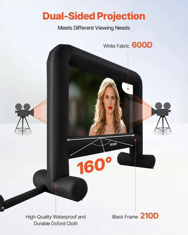 Alt view image 4 of 7 - VEVOR 16FT Inflatable Movie Screen Outdoor, Inflatable Projector Screen with Portable Storage Bag, 16:9 Easy Set Up Movie Projection for Outdoor Backyard, Home Theater, Theme Party