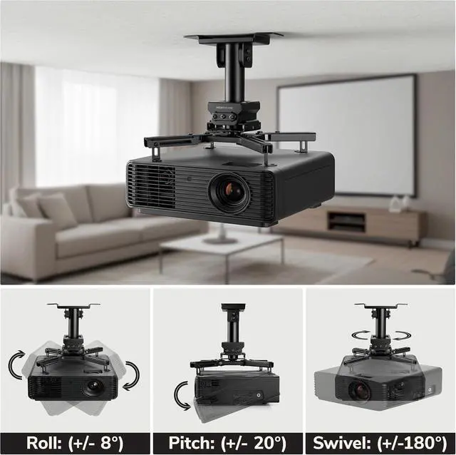 Alt view image 3 of 7 - Mount-It! PRO Projector Ceiling Mount, Heavy-Duty Commercial Grade, 99 lb Capacity, Fixed 10 in Drop for Low Ceilings, Universal Ceiling Mount for Professional Installations