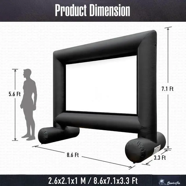 Alt view image 2 of 7 - 12Ft Outdoor Inflatable Movie Projector Screen with Built-in Fan Supports Front and Rear Projection, Blow Up Movie Screen for Party, Easy to Set Up