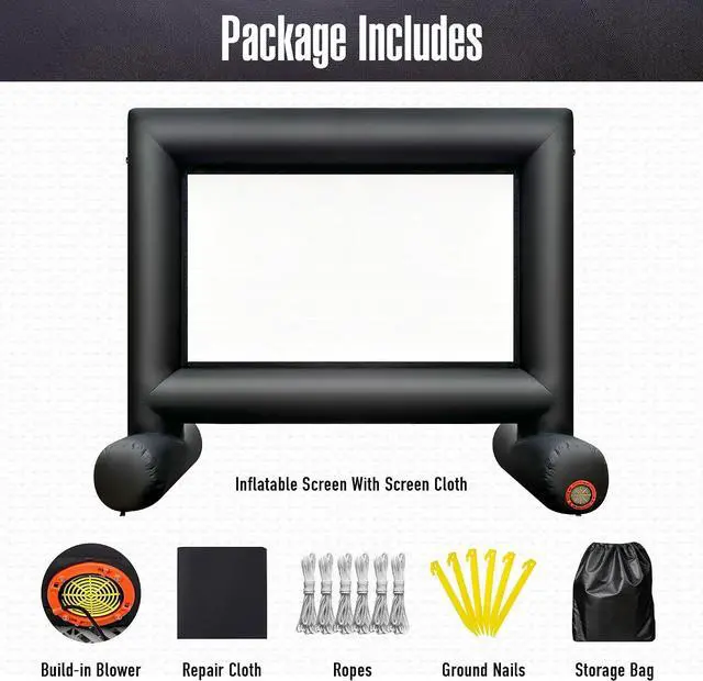 Alt view image 4 of 7 - 12Ft Outdoor Inflatable Movie Projector Screen with Built-in Fan Supports Front and Rear Projection, Blow Up Movie Screen for Party, Easy to Set Up