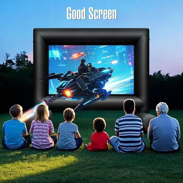 Alt view image 6 of 7 - 12Ft Outdoor Inflatable Movie Projector Screen with Built-in Fan Supports Front and Rear Projection, Blow Up Movie Screen for Party, Easy to Set Up
