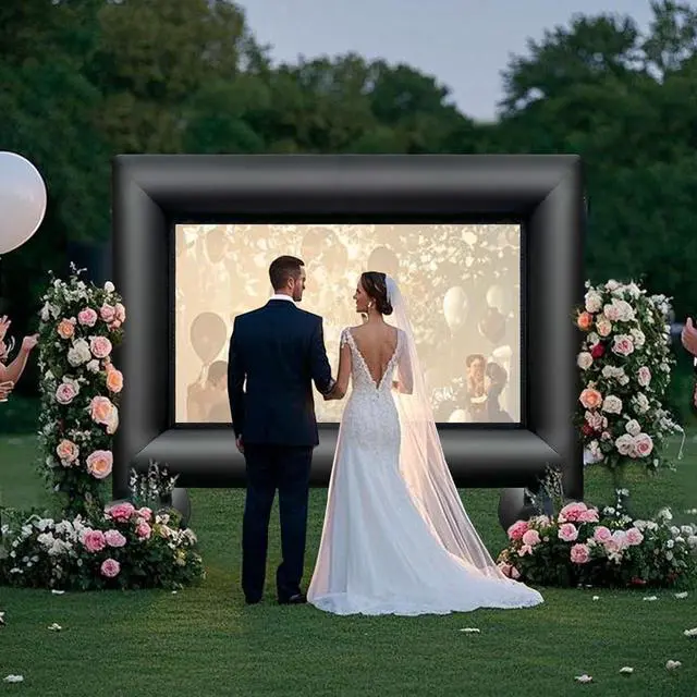 Alt view image 7 of 7 - 12Ft Outdoor Inflatable Movie Projector Screen with Built-in Fan Supports Front and Rear Projection, Blow Up Movie Screen for Party, Easy to Set Up