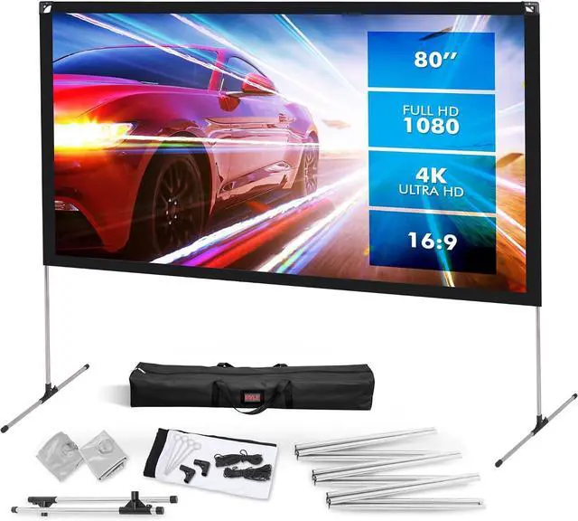 Main image of Pyle Projector Screen with Stand - 80'' 16:9 HD 4K Portable Lightweight Freestanding Foldable Indoor Outdoor Movie Projection Display with Frame for Home Theater