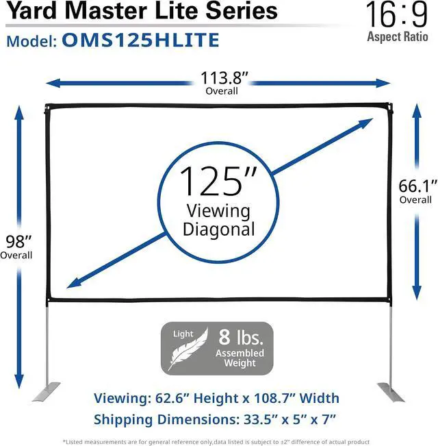 Alt view image 4 of 7 - Elite Screens Yard Master Lite 125-Inch Portable Projector Screen with Stand, Wrinkle-Free 16:9 Indoor/Outdoor Movie Screen, Fast Setup, Front & Rear Projection, Carry Bag for Backyard OMS125HLITE