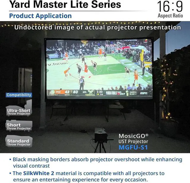 Alt view image 7 of 7 - Elite Screens Yard Master Lite 125-Inch Portable Projector Screen with Stand, Wrinkle-Free 16:9 Indoor/Outdoor Movie Screen, Fast Setup, Front & Rear Projection, Carry Bag for Backyard OMS125HLITE