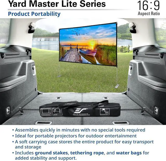 Alt view image 6 of 7 - Elite Screens Yard Master Lite 125-Inch Portable Projector Screen with Stand, Wrinkle-Free 16:9 Indoor/Outdoor Movie Screen, Fast Setup, Front & Rear Projection, Carry Bag for Backyard OMS125HLITE