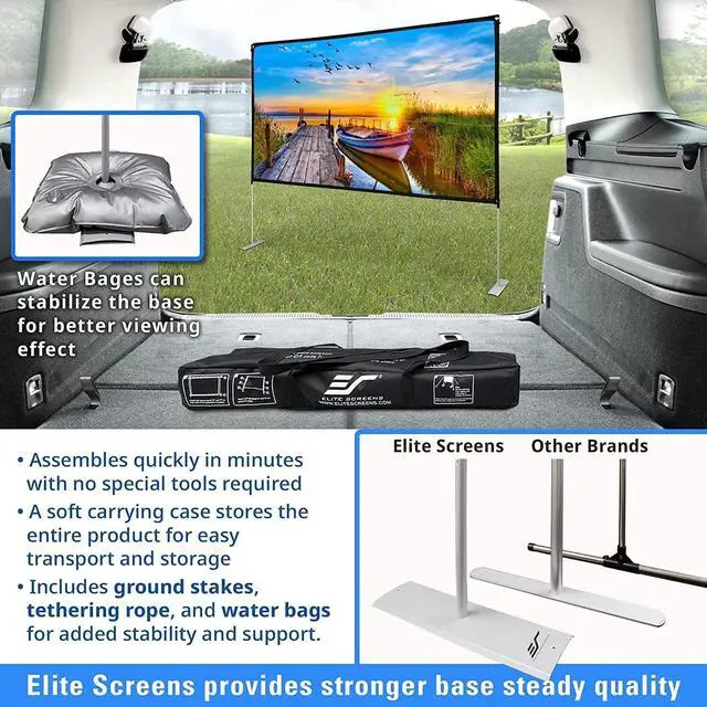 Alt view image 3 of 7 - Elite Screens Yard Master Lite, 125-inch Outdoor Projector Screen 16:9 Double Sided Wrinkle-Free Foldable Portable Indoor Movie Projection Screen,