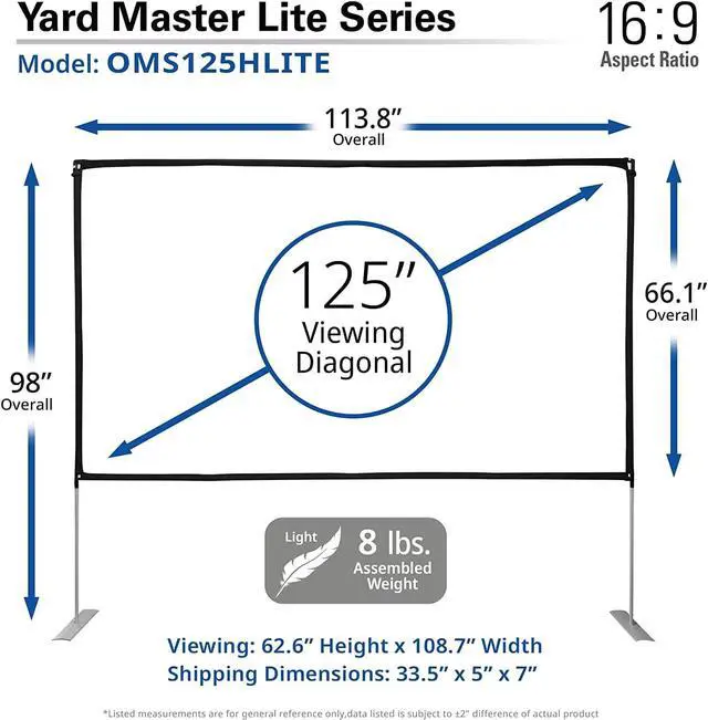 Alt view image 7 of 7 - Elite Screens Yard Master Lite, 125-inch Outdoor Projector Screen 16:9 Double Sided Wrinkle-Free Foldable Portable Indoor Movie Projection Screen,