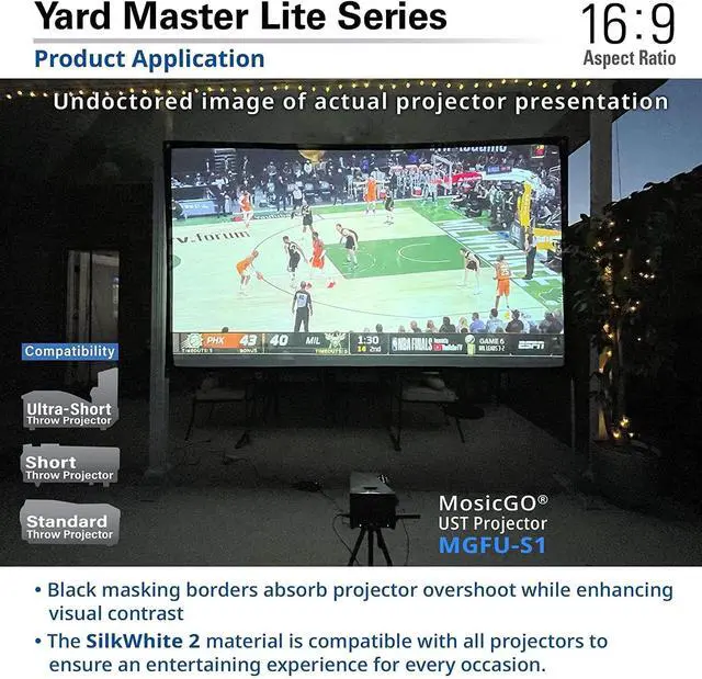 Alt view image 6 of 7 - Elite Screens Yard Master Lite, 125-inch Outdoor Projector Screen 16:9 Double Sided Wrinkle-Free Foldable Portable Indoor Movie Projection Screen,