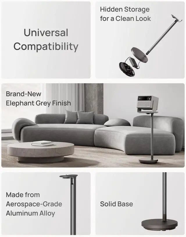 Alt view image 3 of 7 - XGIMI Floor Stand Ultra for HORIZON 20 Series(Elephant Grey), Projector Stand Fits in Home Decor, Solid Base, Support up to 10 kg, Hidden Storage, Made from Aerospace-Grade Aluminum Alloy