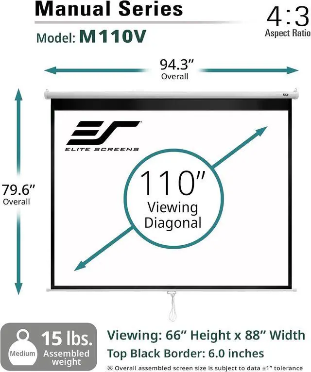 Alt view image 2 of 7 - Elite Screens Manual Pull Down Projector Screen 110-INCH 4:3 Home Movie Cinema Gaming Office Presentation, ISF Certified, Auto-Lock Mechanism, 4K /8K 3D Ultra HDR HD Ready, M110V