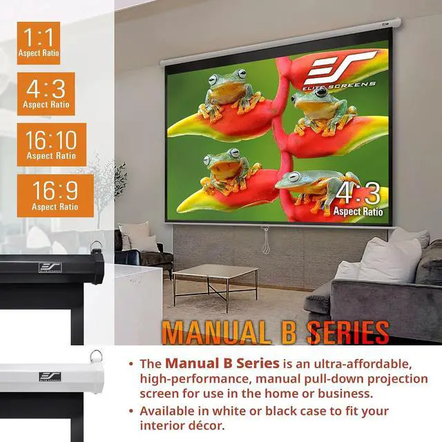 Alt view image 3 of 7 - Elite Screens Manual Pull Down Projector Screen 110-INCH 4:3 Home Movie Cinema Gaming Office Presentation, ISF Certified, Auto-Lock Mechanism, 4K /8K 3D Ultra HDR HD Ready, M110V