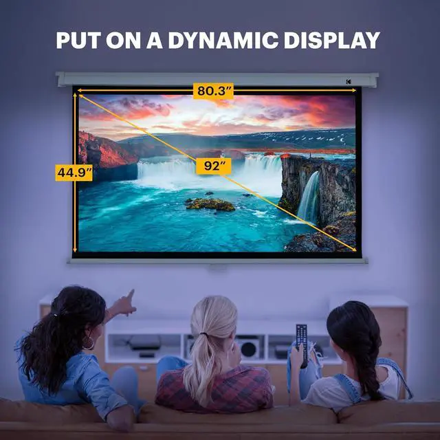 Alt view image 3 of 7 - Kodak Manual Pull-Down White Projector Screen 92" Inch