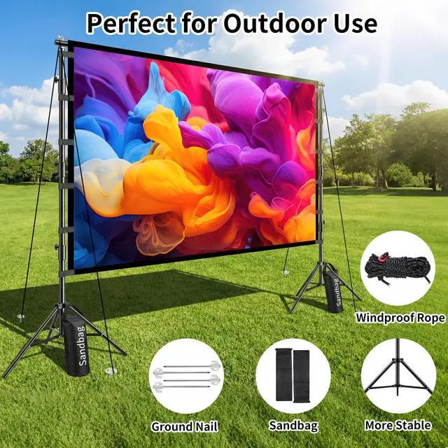 Alt view image 4 of 7 - LP Outdoor Projector Screen with Stand, 120 inch Portable Projection Screen 16:9 4K HD Front Rear Projection Screen with Carry Bag, Sandbag - Wrinkle-Free Design for Home Theater Backyard Cinema