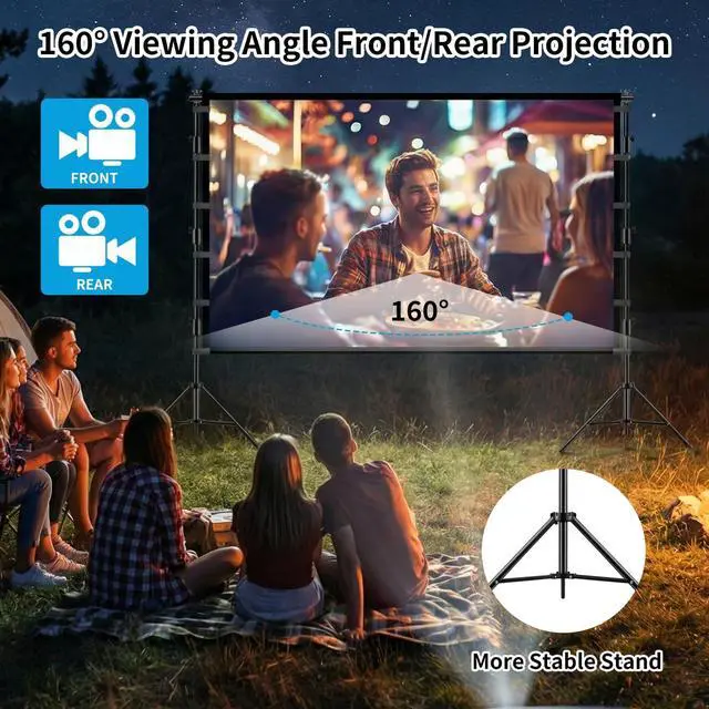 Alt view image 6 of 7 - LP Outdoor Projector Screen with Stand, 120 inch Portable Projection Screen 16:9 4K HD Front Rear Projection Screen with Carry Bag, Sandbag - Wrinkle-Free Design for Home Theater Backyard Cinema