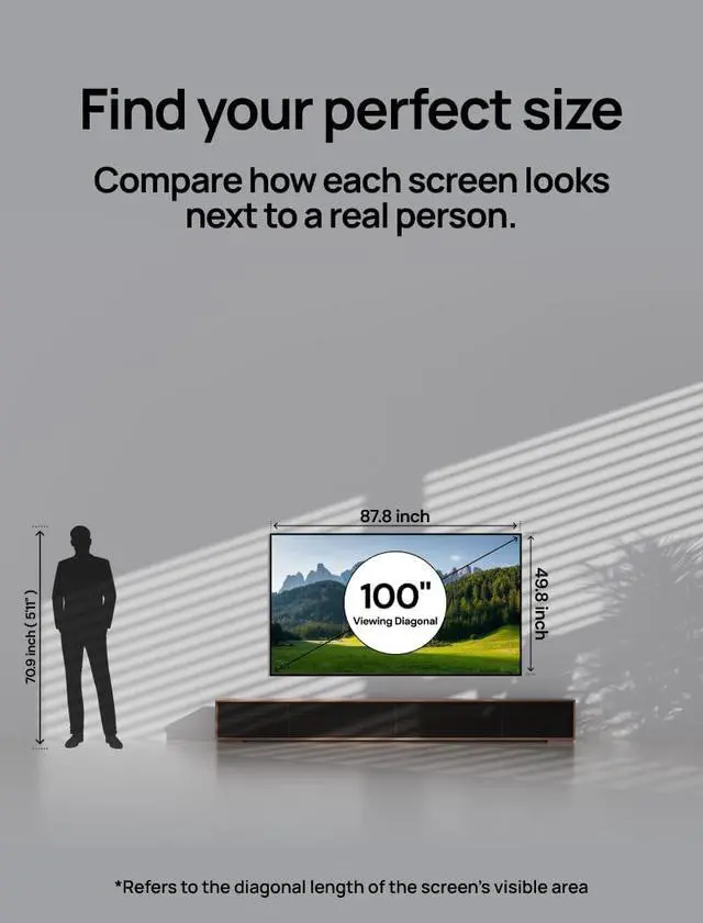 Alt view image 3 of 7 - AWOL VISION 100-inch Projector Screen Fixed Frame, 1.3 dB Peak Gain, The Perfect Combo with LTV-2500, 80% Picture Quality Improved, 4K / 8K Ultra HD, Active 3D Wall Mount Projector Screen, MW-100