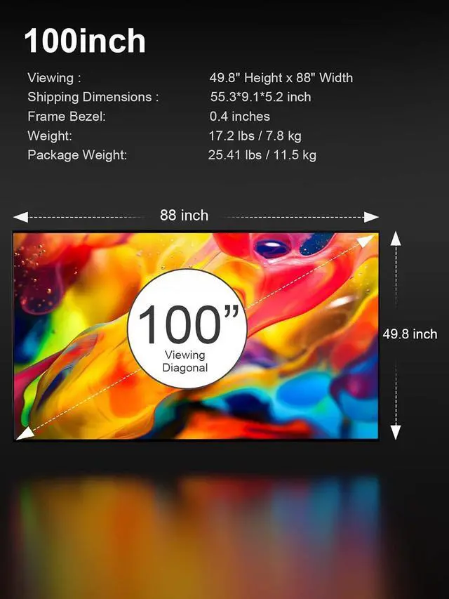 Alt view image 6 of 7 - AWOL VISION 100-inch Projector Screen Fixed Frame, 1.3 dB Peak Gain, The Perfect Combo with LTV-2500, 80% Picture Quality Improved, 4K / 8K Ultra HD, Active 3D Wall Mount Projector Screen, MW-100