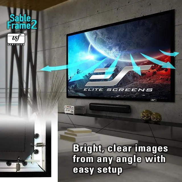 Alt view image 2 of 7 - Elite Screens Sable Frame 2, 105-Inch Fixed Frame Projector Screen, 16:9 8K/4K Ultra HD & Active 3D Ready, ISF-Certified Material, Ideal for Home Theater, Office, and Indoor Presentations, ER105WH2