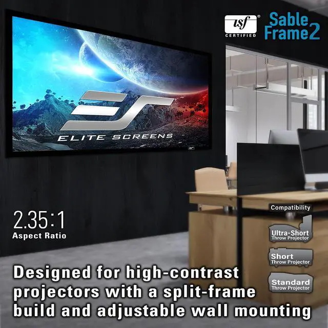 Alt view image 5 of 7 - Elite Screens Sable Frame 2, 105-Inch Fixed Frame Projector Screen, 16:9 8K/4K Ultra HD & Active 3D Ready, ISF-Certified Material, Ideal for Home Theater, Office, and Indoor Presentations, ER105WH2