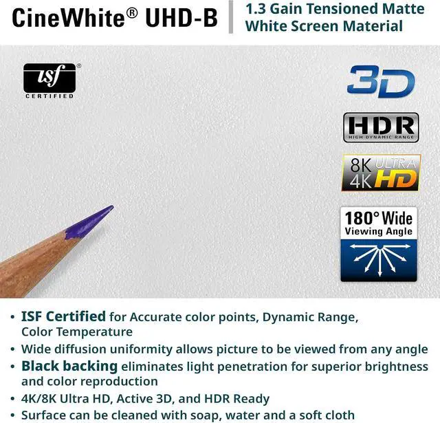 Alt view image 7 of 7 - Elite Screens Sable Frame 2, 105-Inch Fixed Frame Projector Screen, 16:9 8K/4K Ultra HD & Active 3D Ready, ISF-Certified Material, Ideal for Home Theater, Office, and Indoor Presentations, ER105WH2