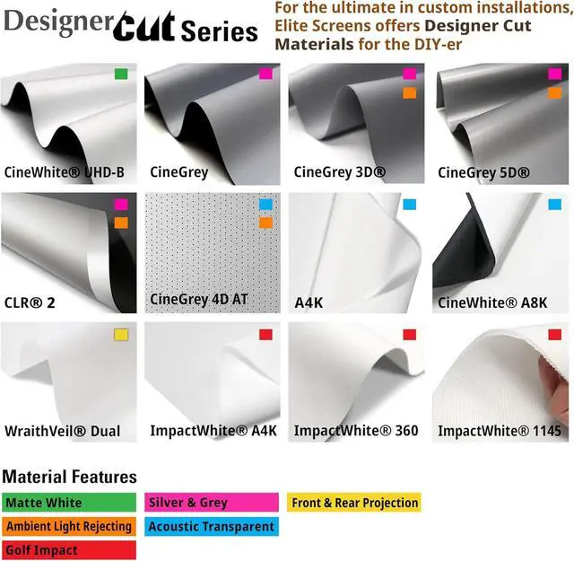 Alt view image 7 of 7 - Elite Screens Designer Cut, 135-inch 16:9, Blackout DIY High Contrast Grey Projector Screen Material, ZRM-135H-CINEGREY