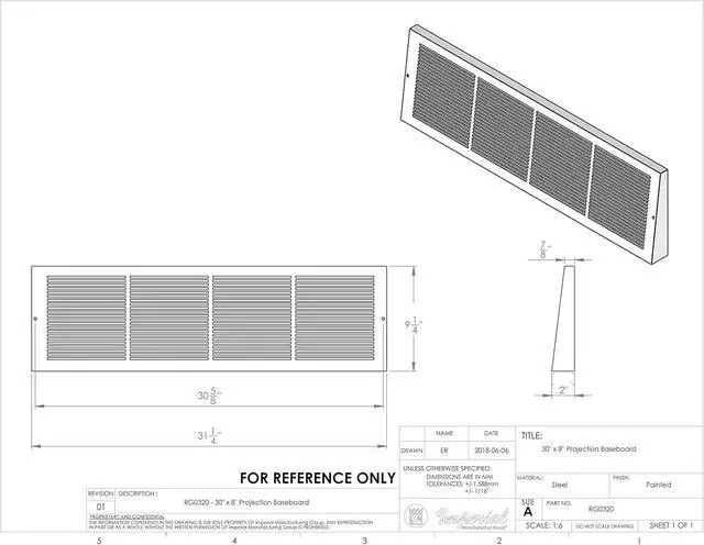Alt view image 3 of 4 - Imperial RG0320 2-Inch Projection Baseboard Return Grill, 30 x 8-Inch, White, 1-Pack
