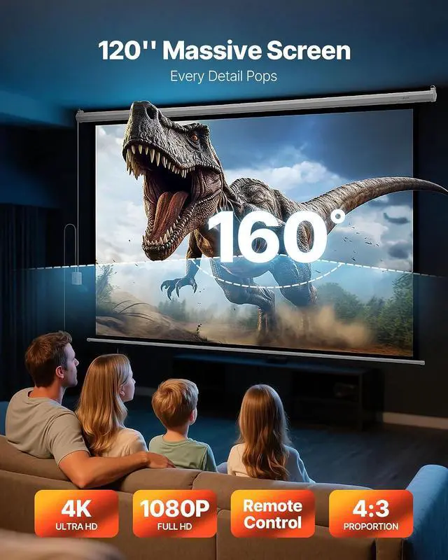 Alt view image 2 of 7 - VEVOR Motorized Projector Screen, 120 inch 4:3 1080 HD Electric Projector Screen, Wall Mounted Projection Dispaly Projector with Remote Control, Automatic Movie Screen for Family Home Office Theater