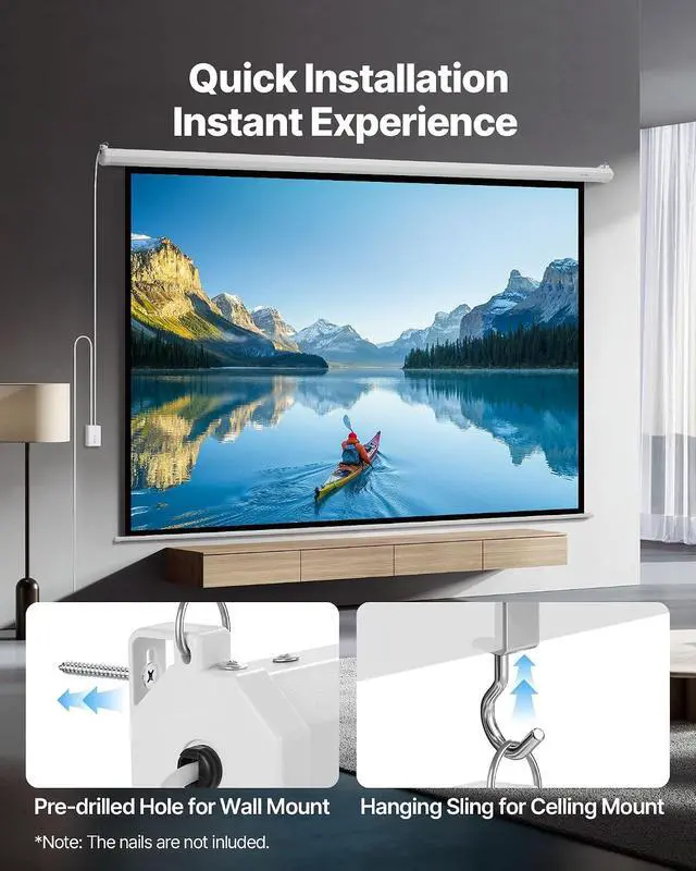 Alt view image 5 of 7 - VEVOR Motorized Projector Screen, 120 inch 4:3 1080 HD Electric Projector Screen, Wall Mounted Projection Dispaly Projector with Remote Control, Automatic Movie Screen for Family Home Office Theater