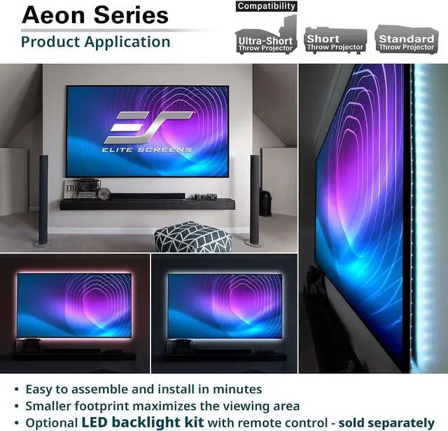 Alt view image 2 of 7 - Elite Screens Aeon CineGrey 3D, 100" Fixed Frame CLR/ALR Projector Screen 16:9, Standard Throw Projection, Edge Free Ceiling & Ambient Light Rejecting, Wall-Mounted, for Movie Home Theater, AR100DHD3