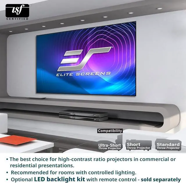 Alt view image 3 of 7 - Elite Screens Aeon CineGrey 3D, 100" Fixed Frame CLR/ALR Projector Screen 16:9, Standard Throw Projection, Edge Free Ceiling & Ambient Light Rejecting, Wall-Mounted, for Movie Home Theater, AR100DHD3