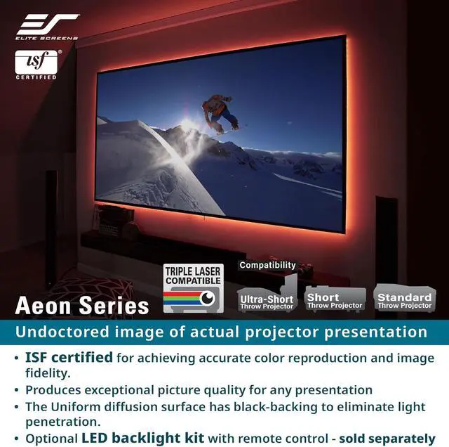 Alt view image 4 of 7 - Elite Screens Aeon CineGrey 3D, 100" Fixed Frame CLR/ALR Projector Screen 16:9, Standard Throw Projection, Edge Free Ceiling & Ambient Light Rejecting, Wall-Mounted, for Movie Home Theater, AR100DHD3