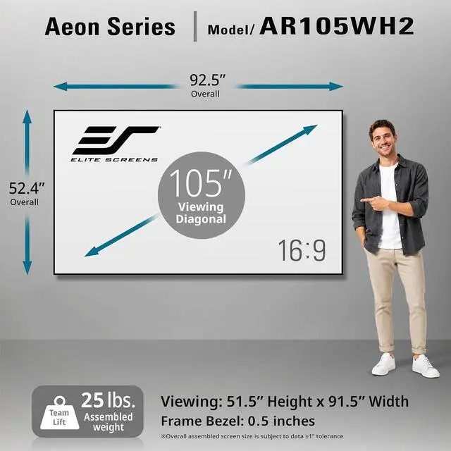 Alt view image 7 of 7 - Elite Screens Aeon CineGrey 3D, 100" Fixed Frame CLR/ALR Projector Screen 16:9, Standard Throw Projection, Edge Free Ceiling & Ambient Light Rejecting, Wall-Mounted, for Movie Home Theater, AR100DHD3