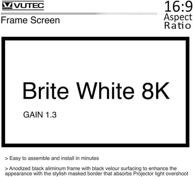 Alt view image 4 of 6 - V Vutec 120" Edgeless Fixed Frame Projector Screen 16:9