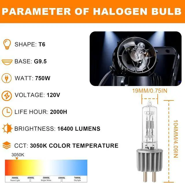 Alt view image 2 of 6 - HPL 750/120/X Halogen Lamp Bulbs 10 Pack, 54611 750W 120V T6 Stage Lights