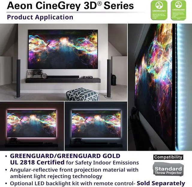 Alt view image 4 of 7 - Elite Screens Aeon CineGrey 3D 110" Fixed Frame Projection Screen AR110DHD3