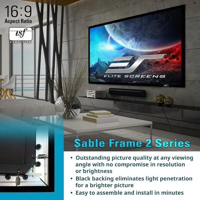 Alt view image 2 of 7 - Elite Screens Sable Fixed Frame 2 115" Projector Screen, 16:9 4K/8K UHD, ISF Certified CineWhite UHD-B 1.3 Gain, HDR & Active 3D Ready, Velvet Frame, Standard/Short/UST Projector Compatible ER115WH2
