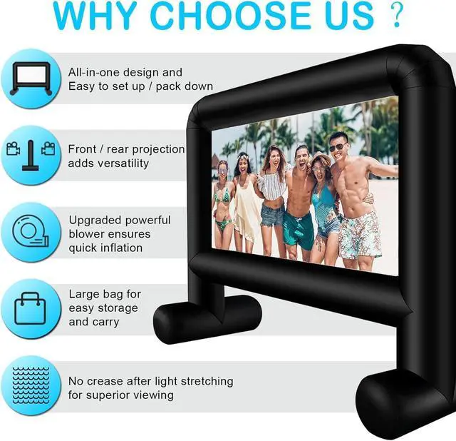 Alt view image 4 of 4 - Philmore PSI-114 Outdoor Inflatable Projector Screen - 14' Auto-Inflate Cinema Screen with Blower Motor, Ground Stakes, Fixed Rope & Carrying Bag - Ideal for Backyard, Events, and Entertainment