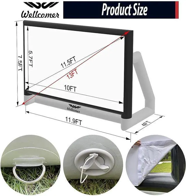 Alt view image 4 of 7 - New 2022 Sewinfla Upgraded Airtight Inflatable Movie Projector Screen 13Ft- No Need to Keep Inflating - Supports Front and Rear Projection