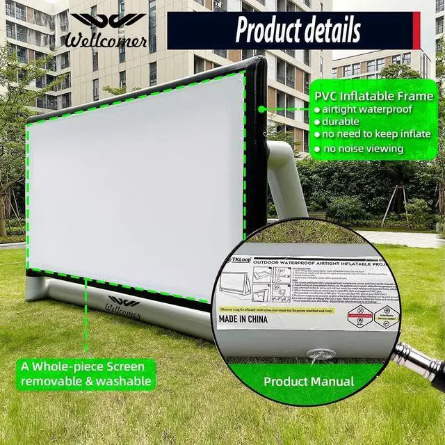 Alt view image 3 of 7 - New 2022 Sewinfla Upgraded Airtight Inflatable Movie Projector Screen 13Ft- No Need to Keep Inflating - Supports Front and Rear Projection