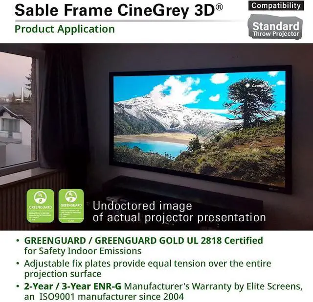 Alt view image 3 of 7 - Elite Screens 120-Inch ALR Projector Screen 16:9 Ceiling & Ambient Light Rejecting, Fixed Frame Wall Mounted, ISF-Certified CineGrey 3D for Home Theater, Standard Throw Projectors, ER120DHD3