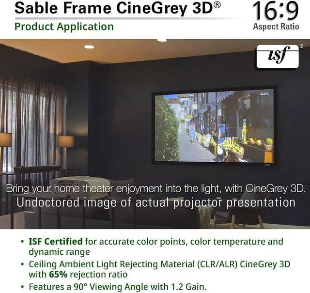 Alt view image 6 of 7 - Elite Screens Ceiling and Ambient Light Rejecting Fixed Frame Projector Screen Sable Frame CineGrey 3D, 100-inch Diagonal 16:9 for Home Theater, Movie and Office Presentations, ER100DHD3