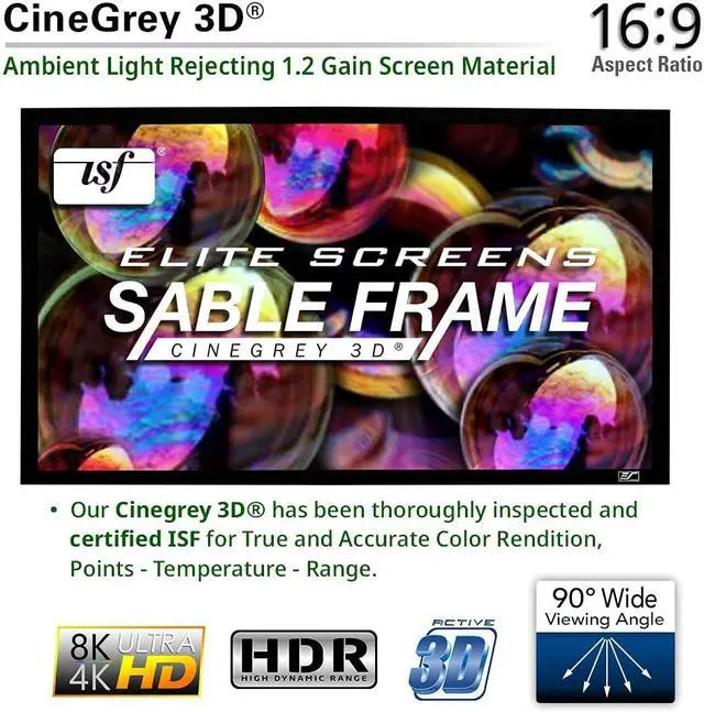 Alt view image 6 of 7 - Elite Screens 120-Inch ALR Projector Screen 16:9 Ceiling & Ambient Light Rejecting, Fixed Frame Wall Mounted, ISF-Certified CineGrey 3D for Home Theater, Standard Throw Projectors, ER120DHD3