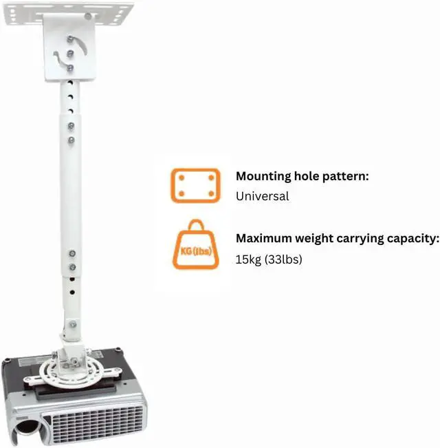 Alt view image 2 of 6 - Atdec TH-WH-PJ-CM Height Adjustable Ceiling Projector Mount for Displays up to 33-Pound, White
