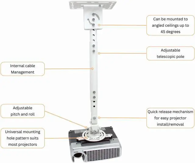 Alt view image 3 of 6 - Atdec TH-WH-PJ-CM Height Adjustable Ceiling Projector Mount for Displays up to 33-Pound, White