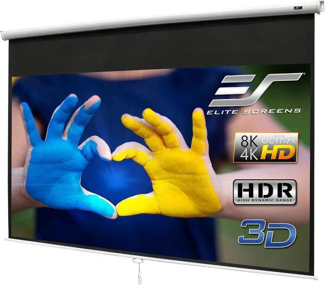 Alt view image 2 of 7 - Elite Screens Manual Series, 135-INCH 16:9, Pull Down Manual Projector Screen with AUTO Lock, M135XWH2 & 6'' White Projector Screen L-Brackets, Single Metal Welded Construction: ZVMAXLB6-W
