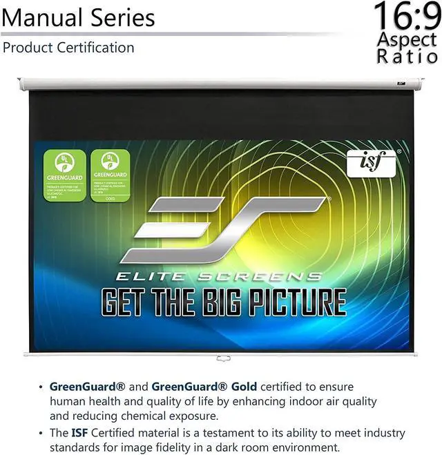 Alt view image 4 of 7 - Elite Screens Manual Series, 135-INCH 16:9, Pull Down Manual Projector Screen with AUTO Lock, M135XWH2 & 6'' White Projector Screen L-Brackets, Single Metal Welded Construction: ZVMAXLB6-W