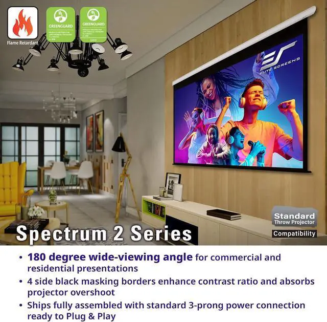 Alt view image 4 of 7 - Elite Screens Spectrum 2 Electric Motorized Projector Screen, 110-Inch 16:9, 12-Inch Drop Down, MaxWhite FG 4K/8K UHD, SPM110H-E12