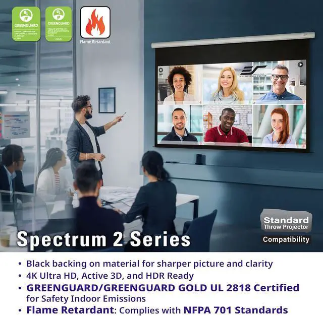 Alt view image 6 of 7 - Elite Screens Spectrum 2 Electric Motorized Projector Screen, 110-Inch 16:9, 12-Inch Drop Down, MaxWhite FG 4K/8K UHD, SPM110H-E12
